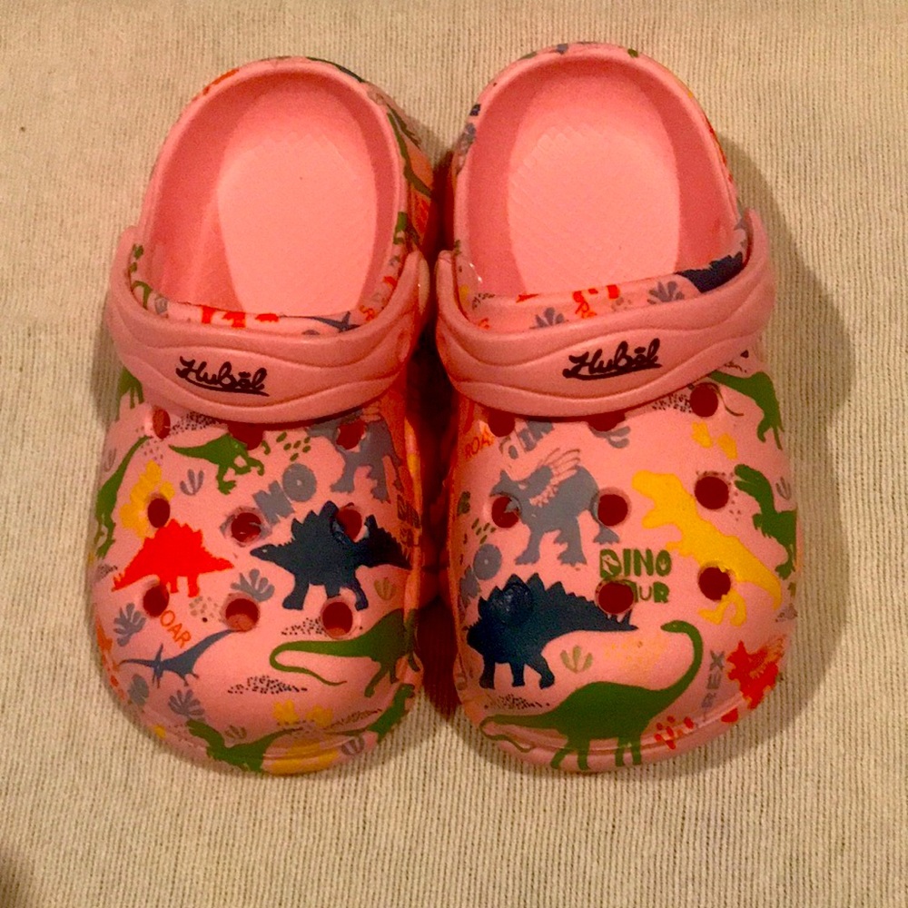 NWT pink dino “crocs”
